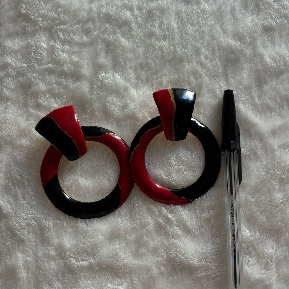 Red and Black Hoop Earrings